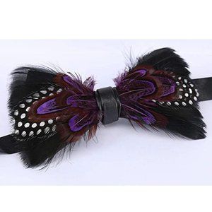 Mens Natural Feather Pre Tie Bow Tie Purple